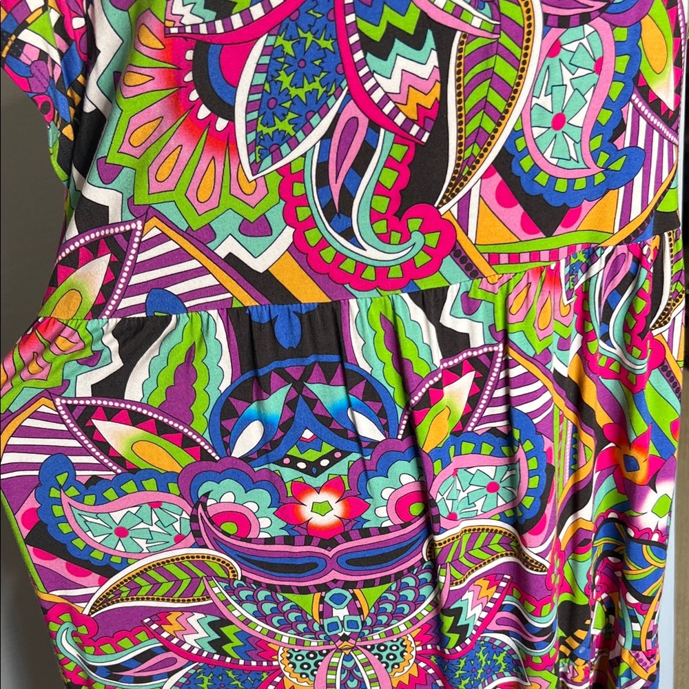 Johnny Was Janie Favorite Tiered Tea Length Dress Colorful V-Neck Dress - Picture 3 of 9